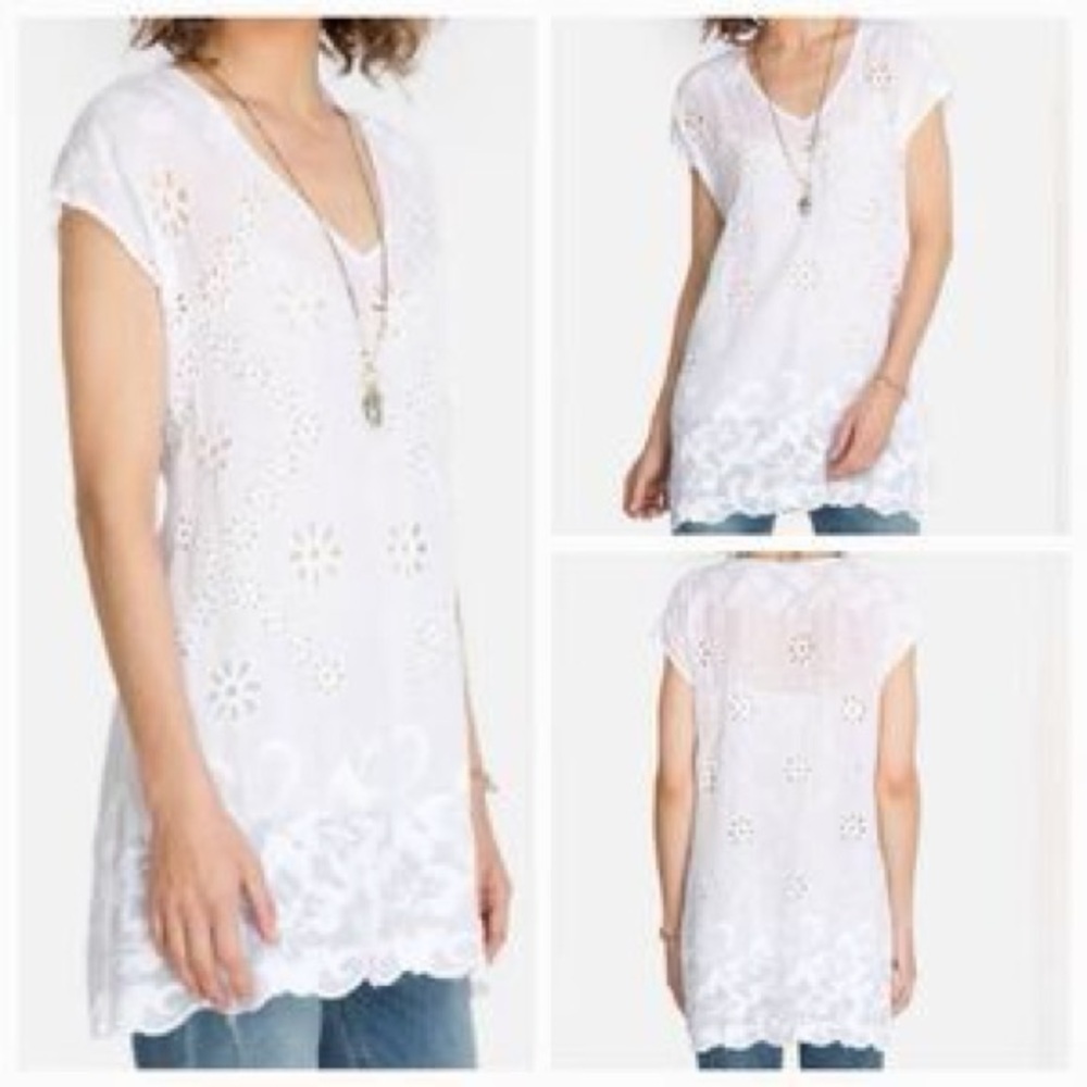 Johnny Was White Floral Eyelet Women's Top